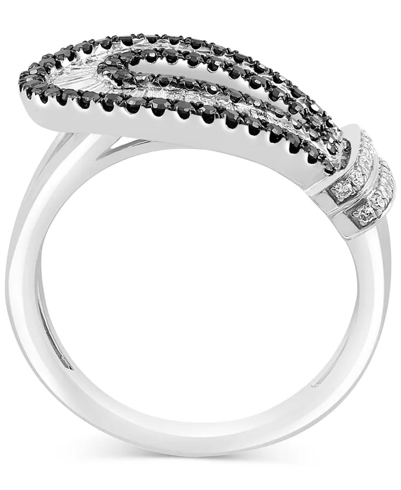 [14K, 5/8 Ct. T.W.] White Gold Black & White Diamond Loop Statement Ring