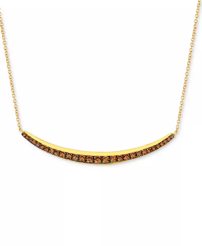 [14K, 5/8 Ct. T.W.]  Gold Chocolate Diamond Curved Bar 17" Adjustable Collar Necklace