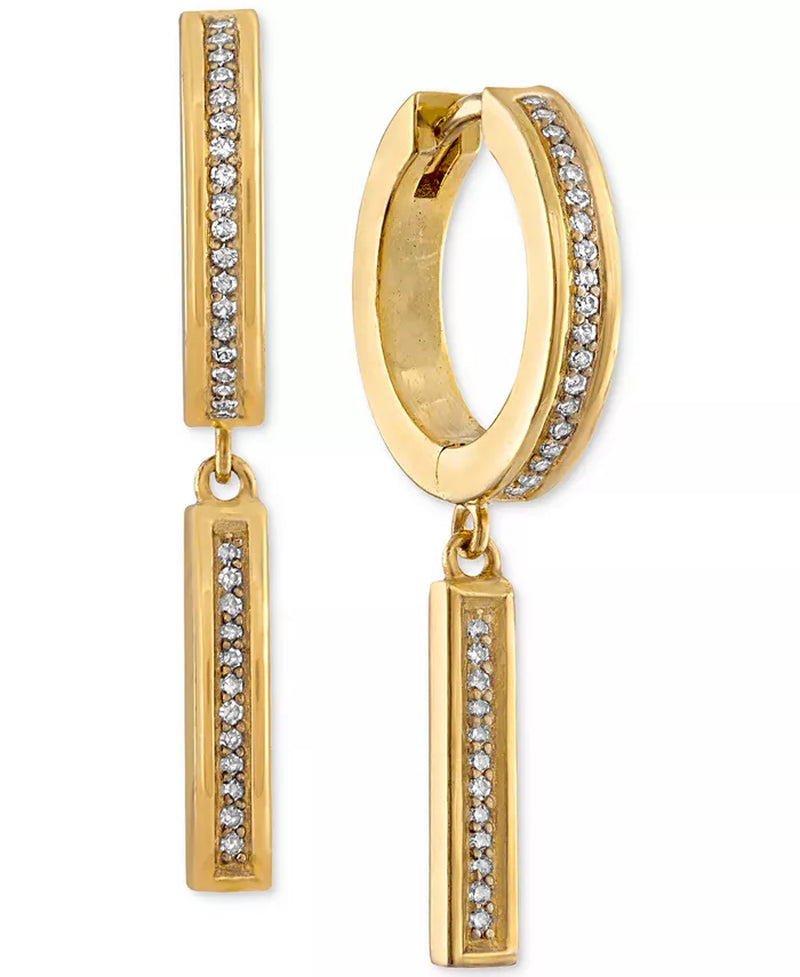 [14K, 1/5 Ct. T.W.] Gold-Plated Sterling Silver Diamond Bar Dangle Bar Hoop Earrings