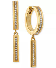 [14K, 1/5 Ct. T.W.] Gold-Plated Sterling Silver Diamond Bar Dangle Bar Hoop Earrings