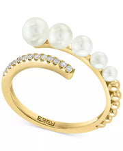 [14K] Gold Cultured Freshwater Pearl (2-1/2 - 4-1/2Mm) & Diamond (1/10 Ct. T.W.) Bypass Ring