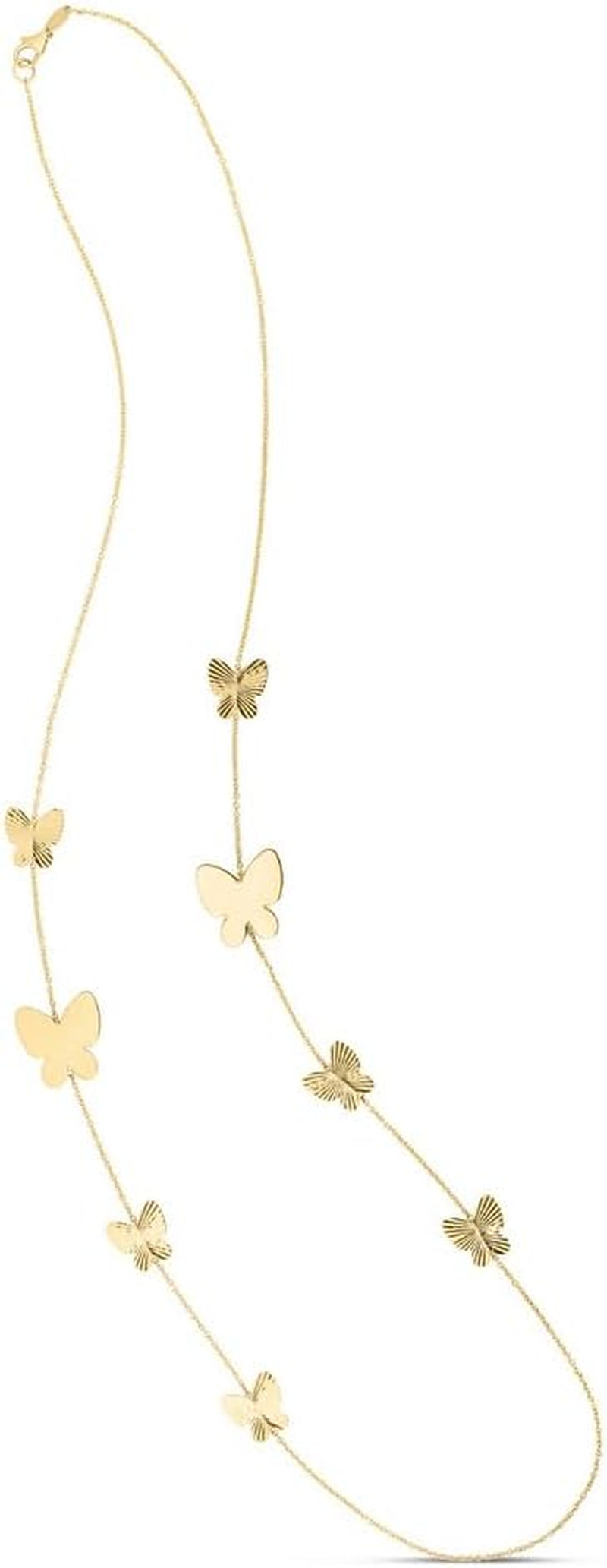 14K Yellow Gold Polished Graduating Butterfly Angel Wings Station Necklace with Lobster Clasp 26 Inch Jewelry for Women