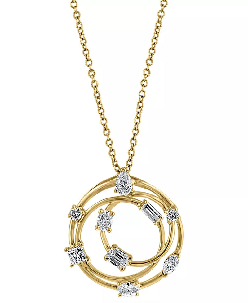 [14K, 5/8 Ct. T.W.] Gold Diamond Multi-Cut Multi-Circle 18" Pendant Necklace