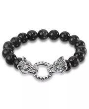 Men's Stainless Steel Wolf Head Tiger's Eye Bead  Bracelet