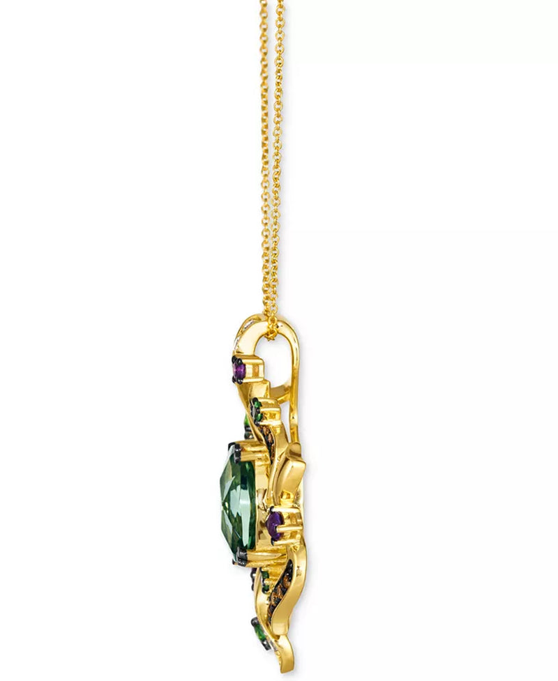 [14K] Gold Multi-Gemstone (5-1/5 Ct. T.W.) & Diamond (1/2 Ct. T.W.) Cluster Pendant Necklace