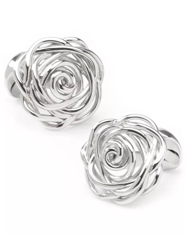 Sterling Silver Rhodium Plated Rose Cufflinks