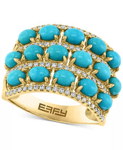 [14K, 1/3 Ct. T.W.] Gold Turquoise & Diamond Multi Row Statement Ring