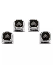 Mens Stainless Steel Faceted Onyx Cufflink and Stud Set