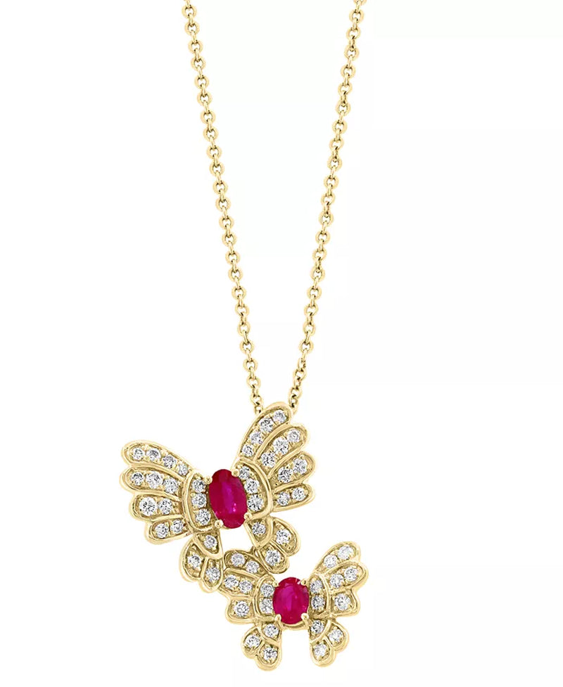 [14K ] Gold Ruby (1/2 Ct. T.W.) & Diamond (1/2 Ct. T.W.) Butterfly Pendant