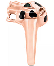 [14K, 1/3 Ct. T.W.] Rose Gold Diamond & Emerald Accent Panther Ring