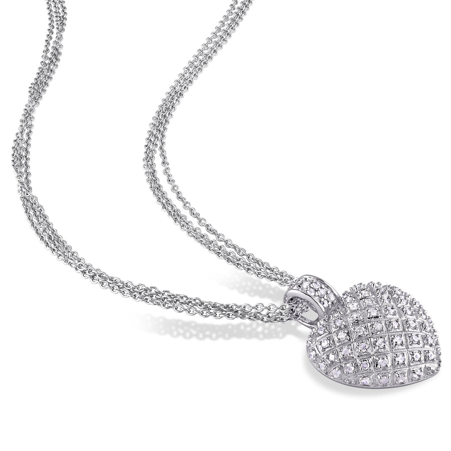 [1 Cttw] Sterling Silver & Diamond Pave-Set Clustered Heart Necklace