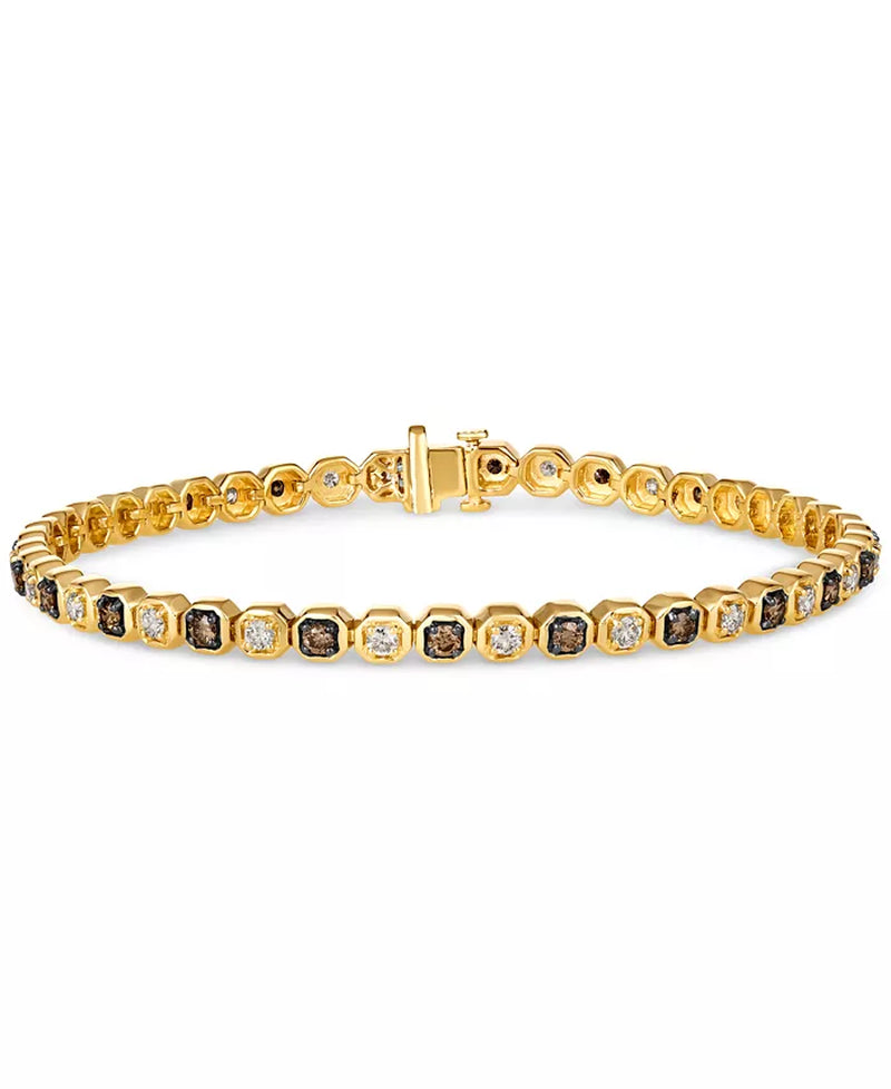 [1-7/8 Ct. T.W.] 14K Gold Chocolate Diamond & Nude Diamond Hexagon Link Tennis Bracelet