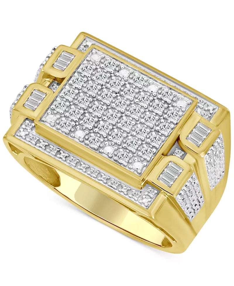 [10K, 1/2 Ct. T.W.] Yellow Gold Men's Diamond Statement Ring