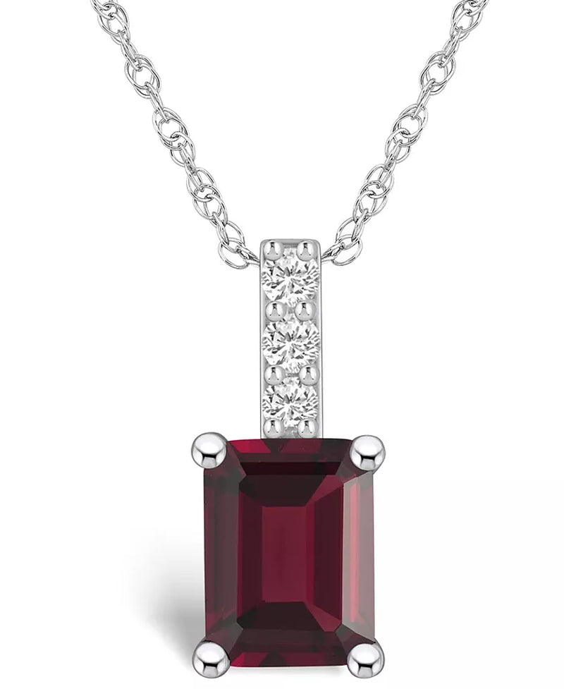 [14K, 2 Ct. T.W.] White Gold Garnet & Diamond Accent Pendant