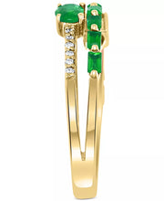 [14K] Gold Emerald (3/4 Ct. T.W.) & Diamond (1/10 Ct. T.W.) Stack Look Double Row Ring