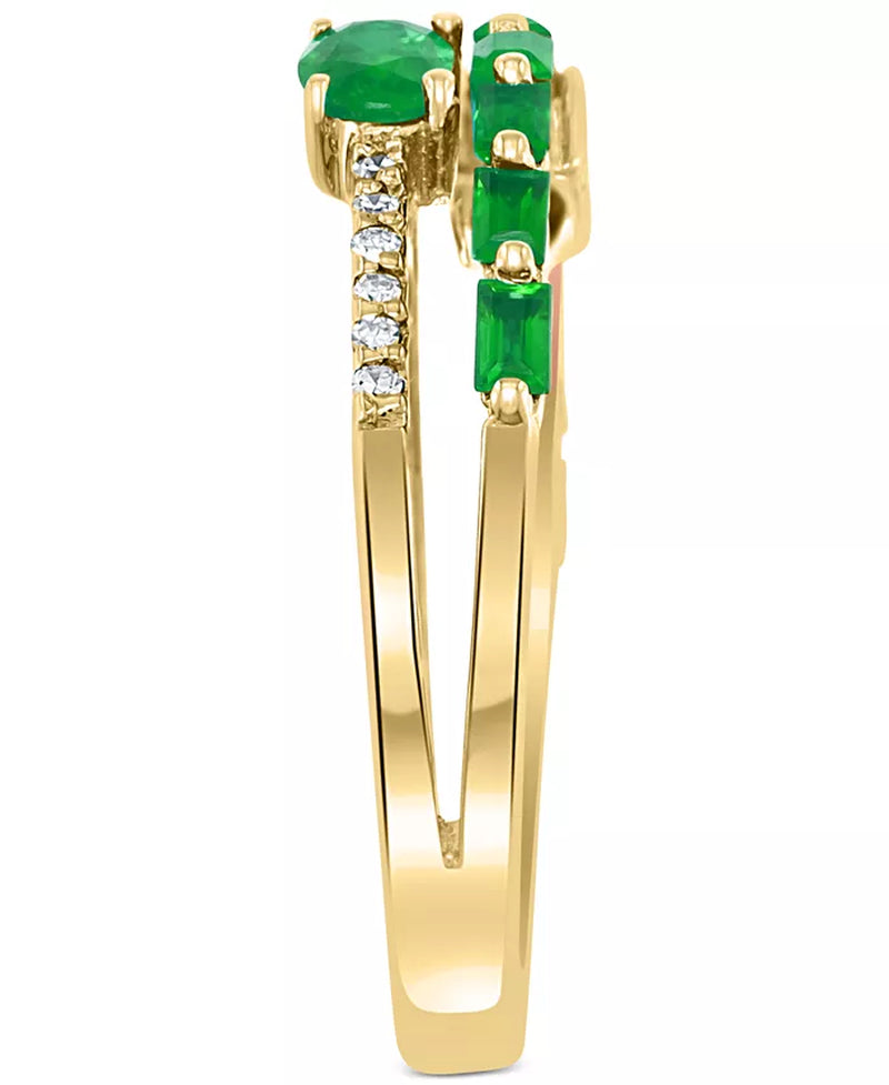 [14K] Gold Emerald (3/4 Ct. T.W.) & Diamond (1/10 Ct. T.W.) Stack Look Double Row Ring