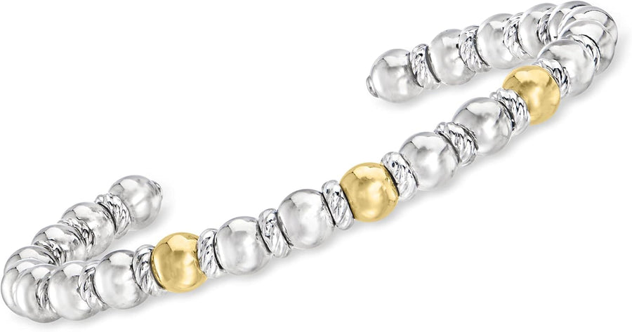 [18K] Yellow Gold talian Cable Sterling Silver Bead Bracelet