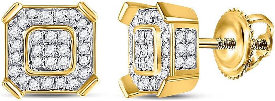 [14K, 1/2 Cttw] Yellow Gold Mens Round Diamond Square Cluster Stud Earrings 