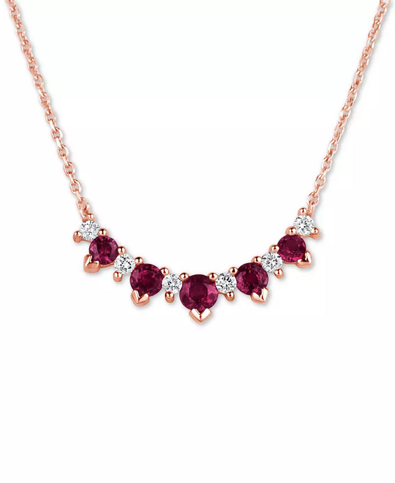 [14K, 1/5 Ct. T.W.] Rose Gold Ruby & Diamond 17" Collar Necklace