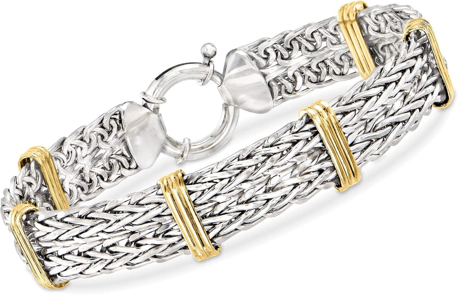 [14K] Gold over Sterling Silver Two-Tone Wheat-Link Bracelet