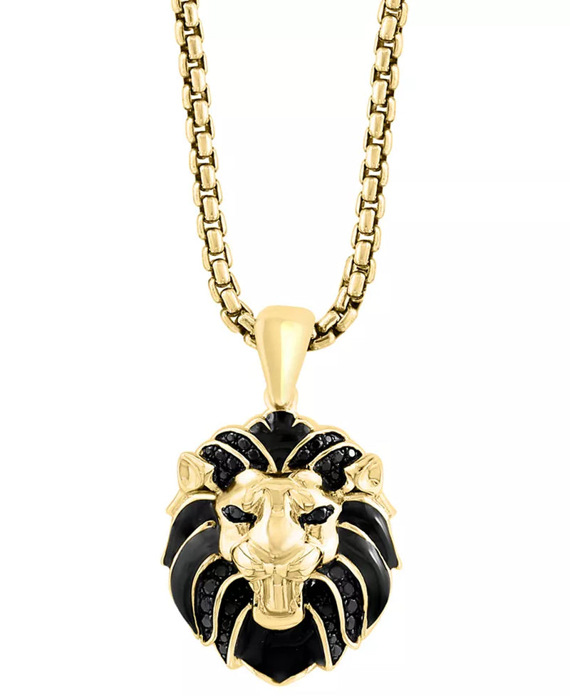 [14K, 3/8 Ct. T.W.] Gold-Plated Sterling Silver Black Spinel Lion Pendant