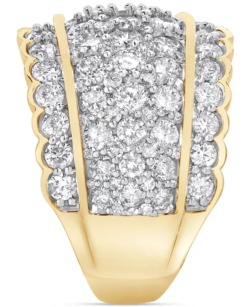 [14K, 3 Ct. T.W.] Gold Diamond Multi Row Wide Scallop Edge Statement Ring