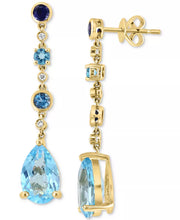 [14K] Gold Multi-Gemstone (5-5/8 Ct. T.W.) & Diamond (1/20 Ct. T.W.) Linear Drop Earrings