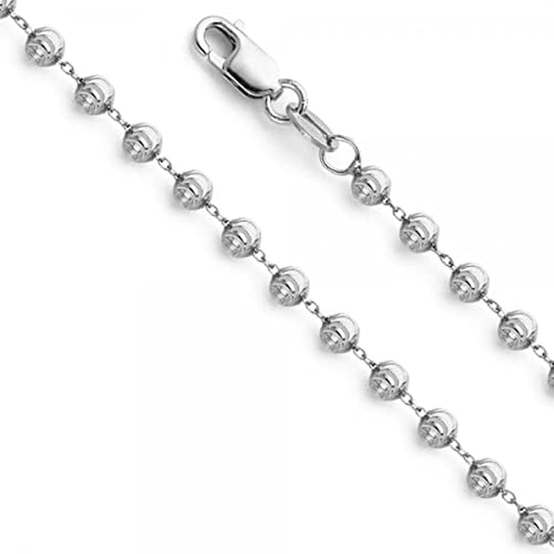 [14K, 2.9Mm] White Gold 16" Length Moon-Cut Ball Chain Necklace