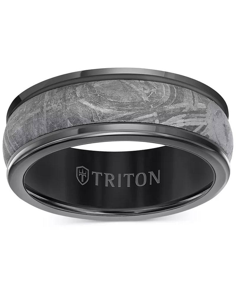 Tungsten Carbide Meteorite Insert Round Edge Men's Wedding Band