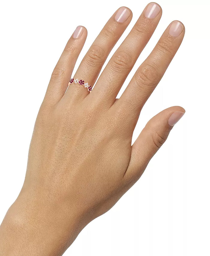 Ruby (3/8 Ct. T.W.) & Diamond (1/6 Ct. T.W.) Flower Band in 14K Rose Gold