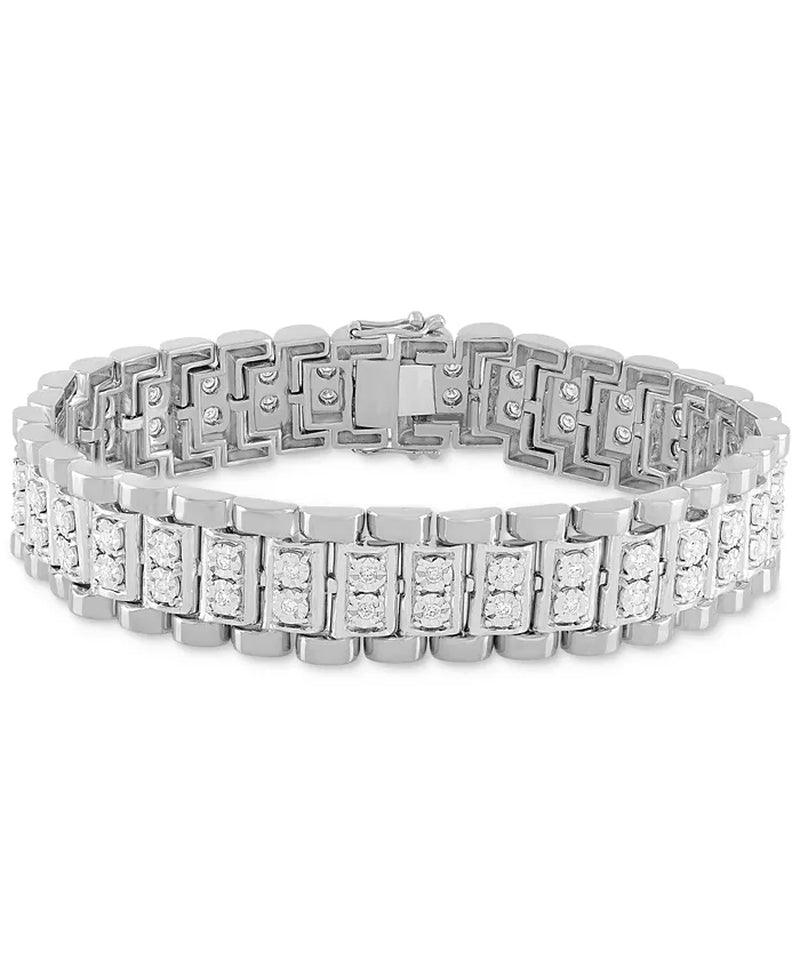 [14K, 1 Ct. T.W.] Sterling Silver & Gold-Plate Mens Diamond Link Bracelet