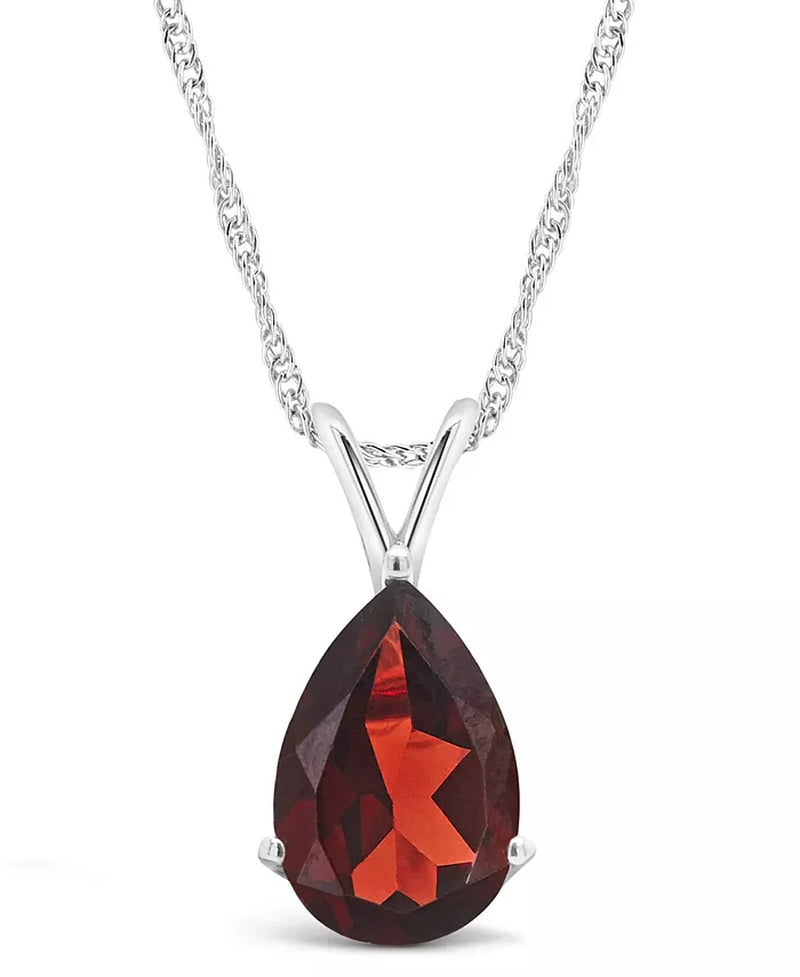 [14K, 3-1/3 Ct. T.W.] White Gold Garnet Pendant