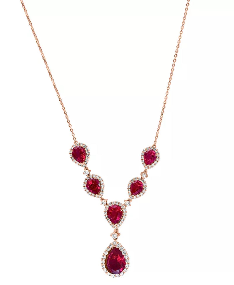 [14K] Rose Gold Lab Grown Ruby (16-1/4 Ct. T.W.) & Diamond (2-5/8 Ct. T.W.) 18" Statement Necklace 