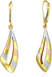 [14K, 45 X 12 Mm] Tri Color Gold Polished Brushed Dangle Drop Earrings