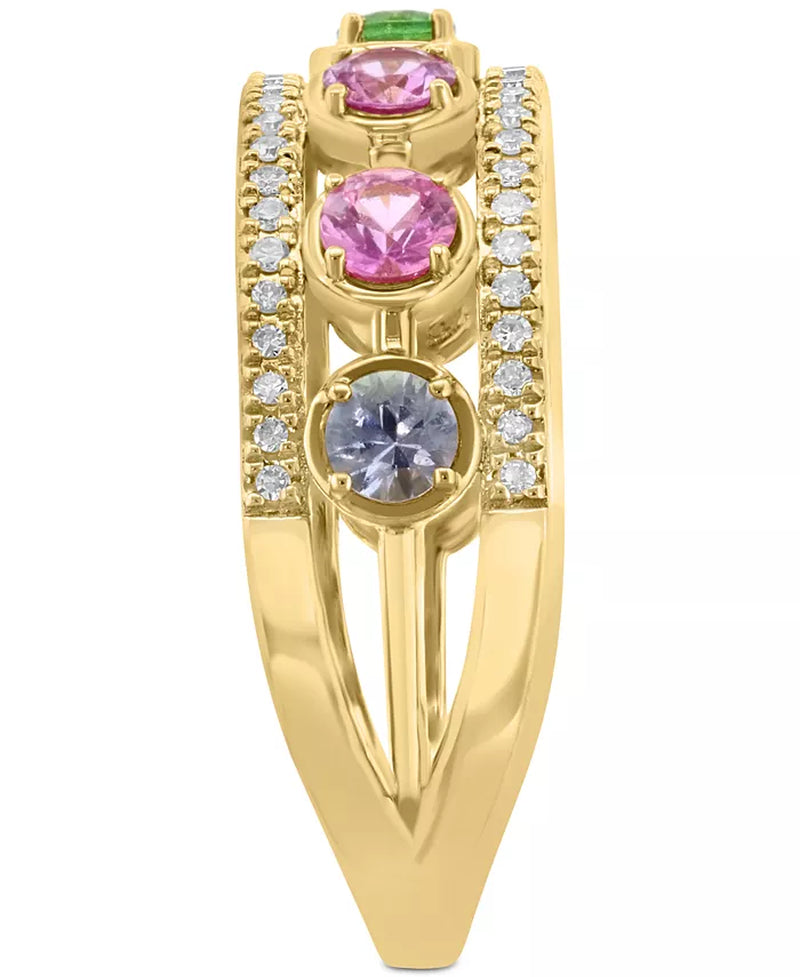 [14K] Gold  Multi-Gemstone (7/8 Ct. T.W.) & Diamond (1/5 Ct. T.W.) Open Work Statement Ring