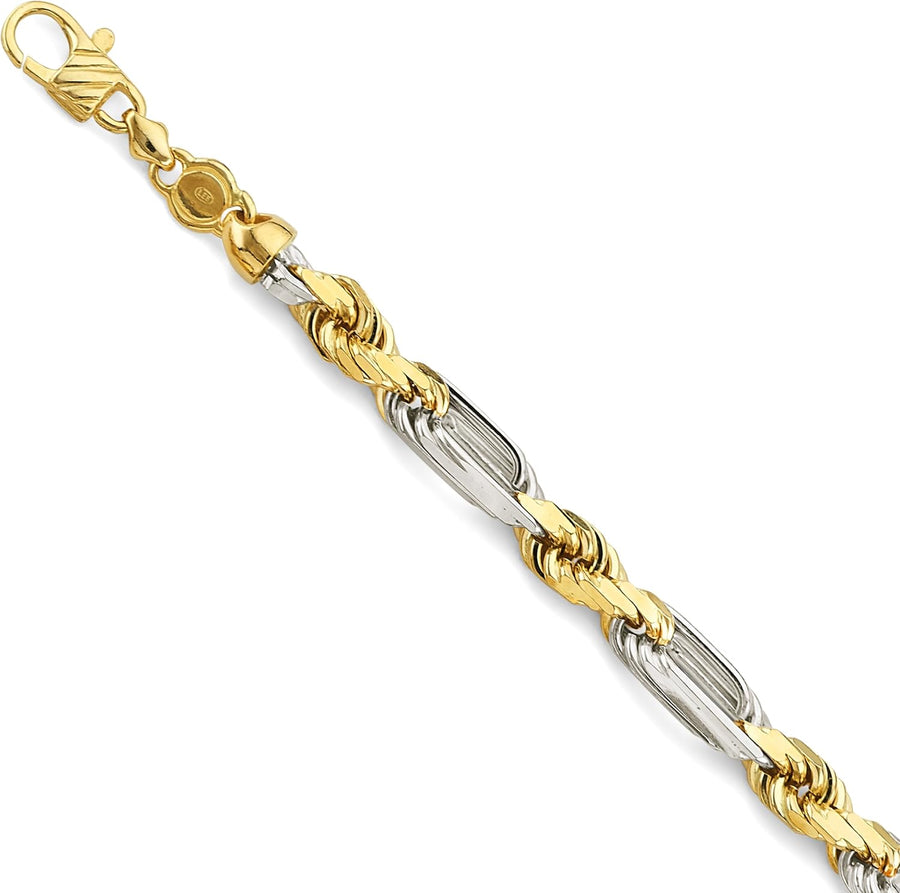 [14K] Two Tone Solid Gold 6.5Mm Figarope Chain Necklace with Lobster Claw Clasp