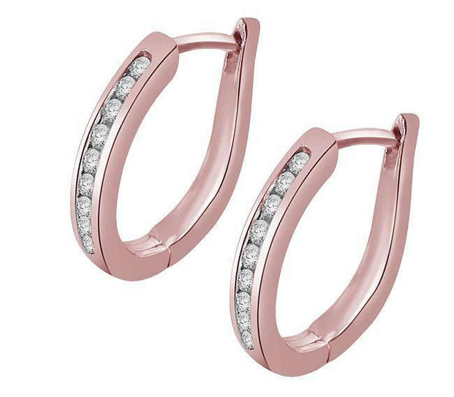 [14K, 0.20 Ct] Rose Gold Round Diamond Hoops Earrings Channel Set