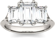 [14K, 2.91 Cttw]  White Gold with Rhodium Lab Created Moissanite Emerald Cut Engagement Ring 