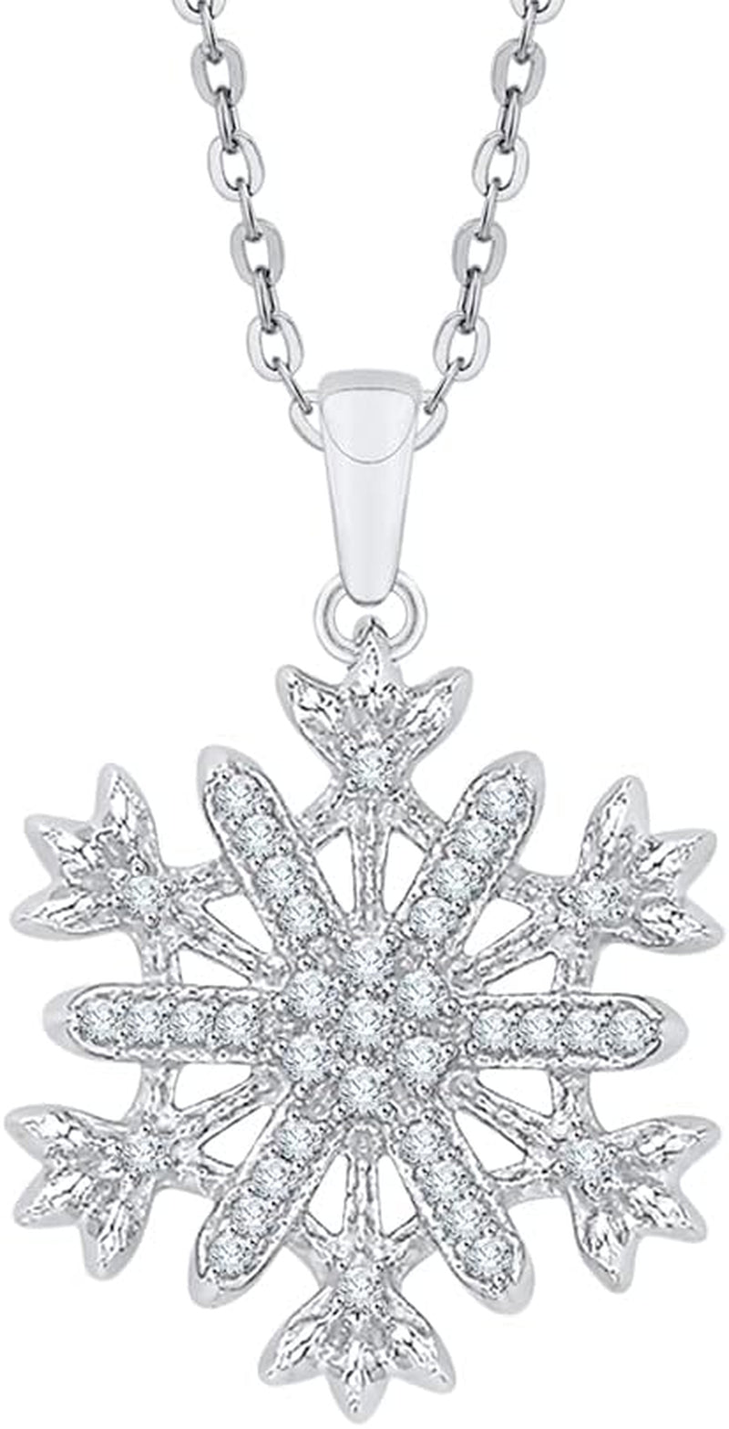 [1/5 Cttw] Diamonds Sterling Silver Snow Flake Pendant Necklace