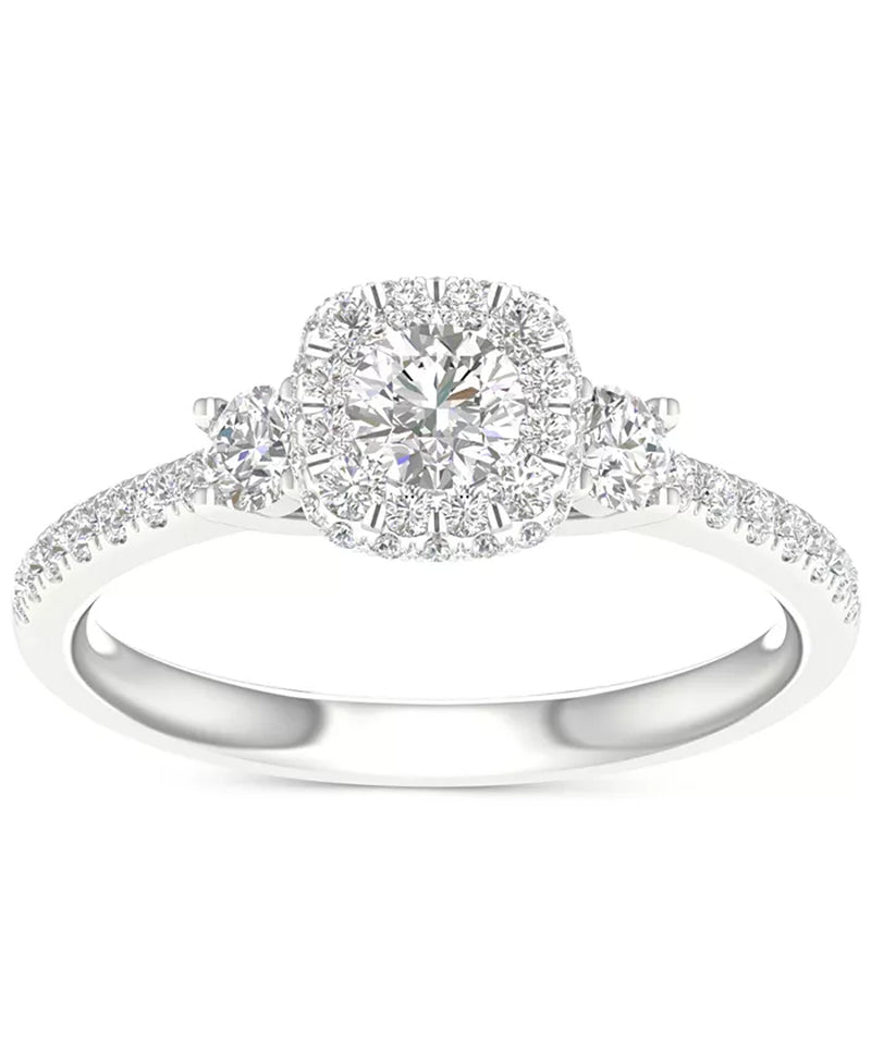 [14K, 1 Ct. T.W.] White Gold Diamond Halo Engagement Ring