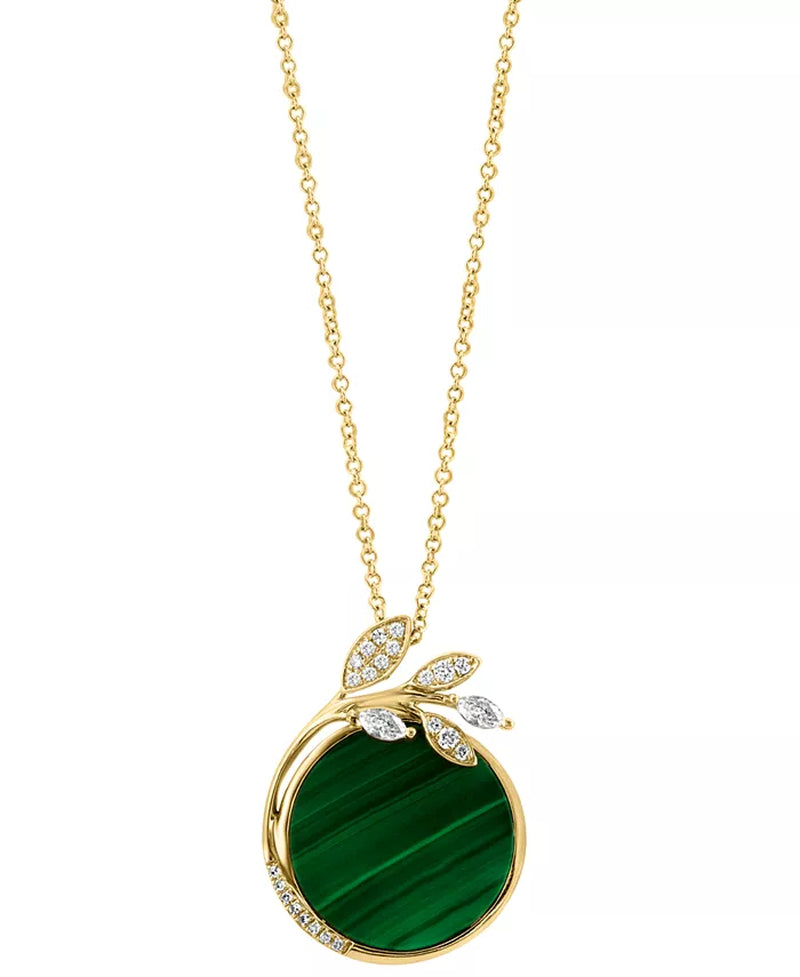 [14K, 1/4 Ct. T.W.] Gold  Malachite & Diamond Vine Pendant