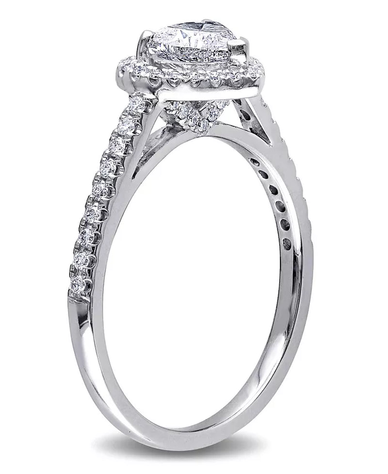 [14K, 7/8 Ct. T.W.] White Gold Certified Diamond Heart-Shape Halo Engagement Ring