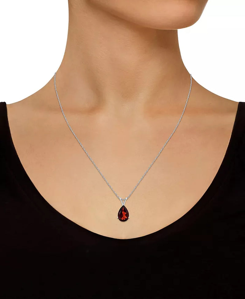 [14K, 3-1/3 Ct. T.W.] White Gold Garnet Pendant