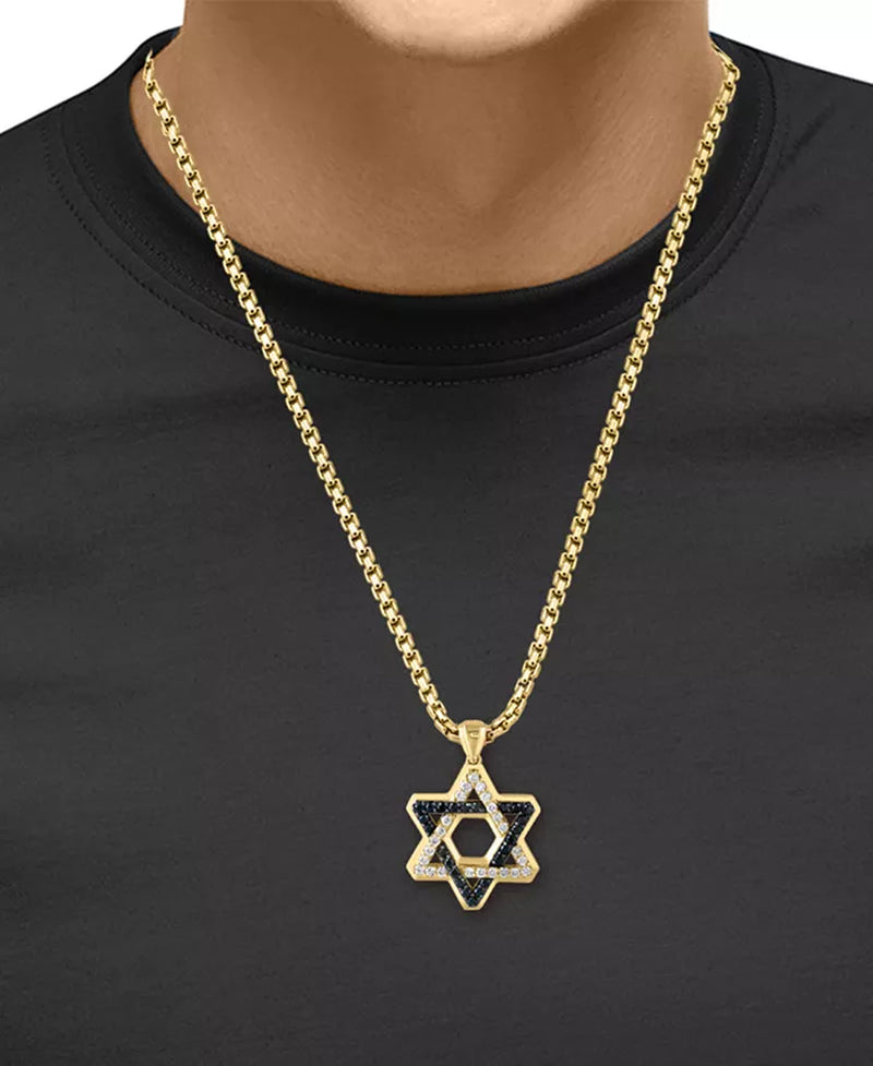 [14K] Gold Black Diamond (1/3 Ct. T.W.) & White Diamond (3/8 Ct. T.W.) Star of David Pendant