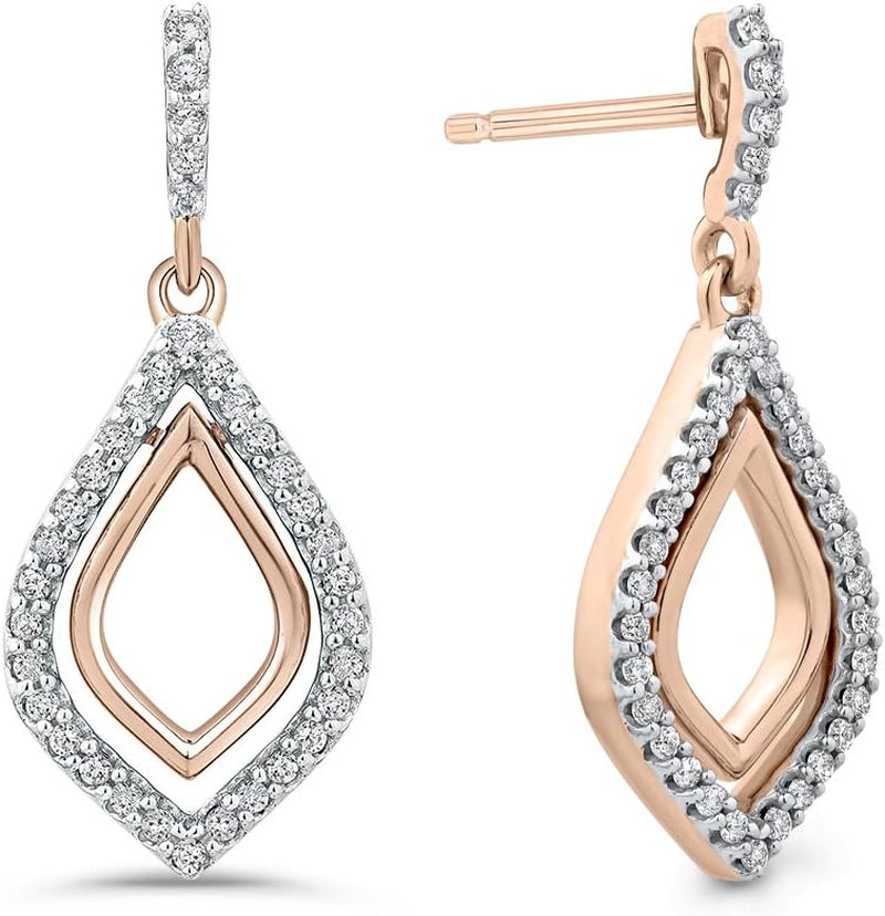 [10K, 1/4 Cttw] Rose Gold Diamond Dangle Earrings