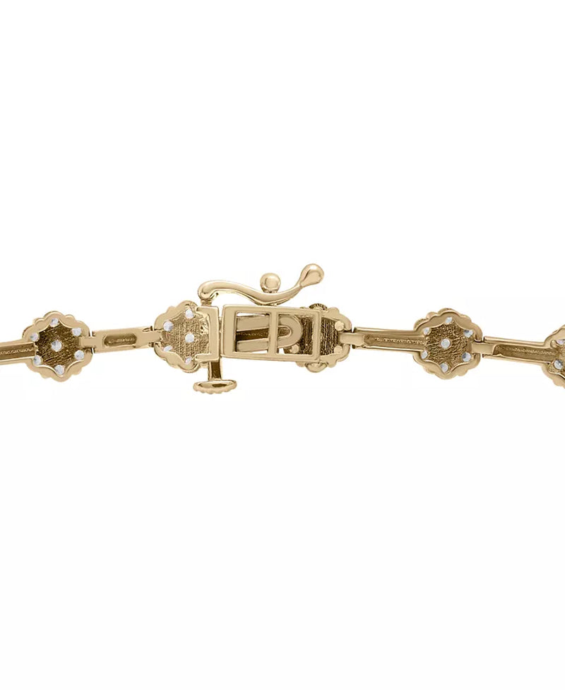 [2 Ct. T.W.] 14K Gold Diamond Flower Cluster Link Bracelet