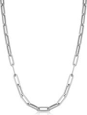 [14K] Yellow/White Gold Italian Capsule Paperclip Link Chain Necklace