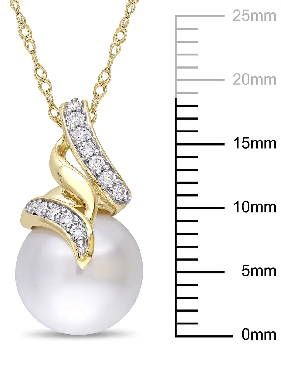 [14K] Yellow Gold Cultured Pearl & Diamond Necklace