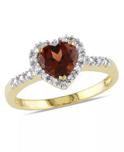 [10K, 1/10 T.C.W.] Yellow Gold Garnet & Diamond Halo Heart Ring