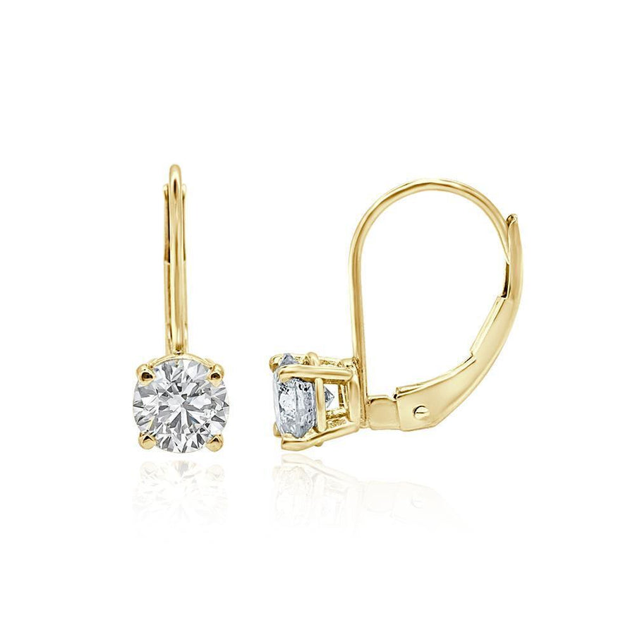 [14K, 0.40 Ct] Solid Gold Leverback Solitaire Studs Earrings Round Cut Diamond 